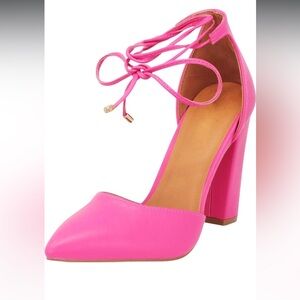 Pink Women's Wraparound Ankle Tie Block Heel Shoes